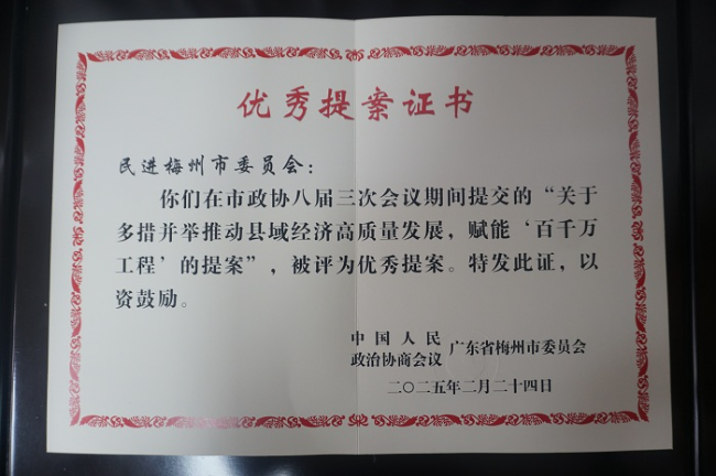 民进梅州市委会荣获优秀提案.JPG